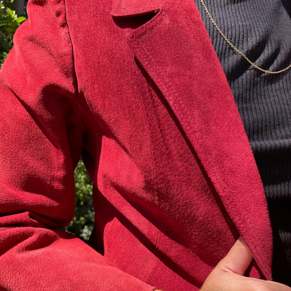 Authentic vintage 1970s? Red suede blazer jacket with satin lining - Picture 5 of 6